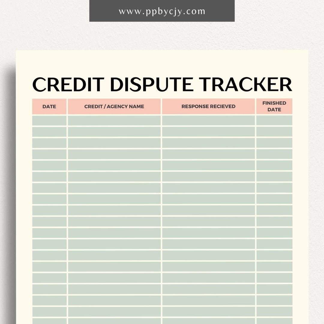 Credit Dispute Tracker Printable Template – Digital Download for Monitoring and Managing Credit Disputes and Resolutions