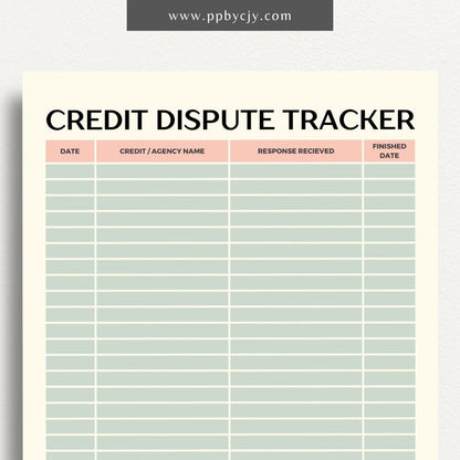 Credit Dispute Tracker Printable Template – Digital Download for Monitoring and Managing Credit Disputes and Resolutions