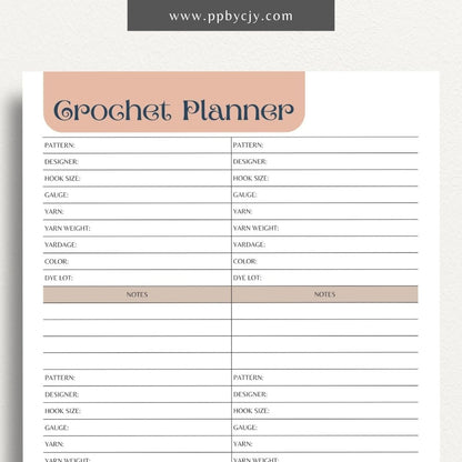 Crochet Project Planner Printable Template – Digital Download for Managing and Tracking Crochet Projects, Supplies, and Progress