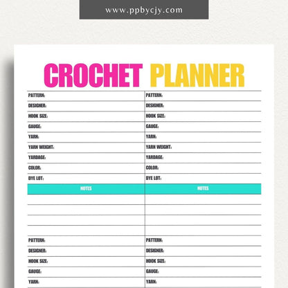 Crochet Project Planner Printable Template – Digital Download for Managing and Tracking Crochet Projects, Supplies, and Progress