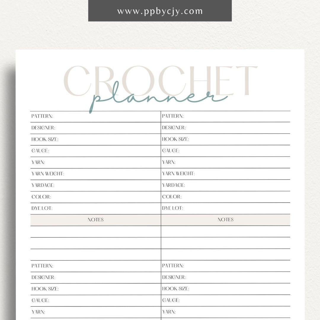 Crochet Project Planner Printable Template – Digital Download for Managing and Tracking Crochet Projects, Supplies, and Progress