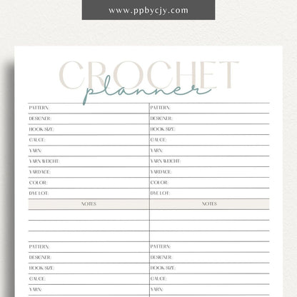 Crochet Project Planner Printable Template – Digital Download for Managing and Tracking Crochet Projects, Supplies, and Progress