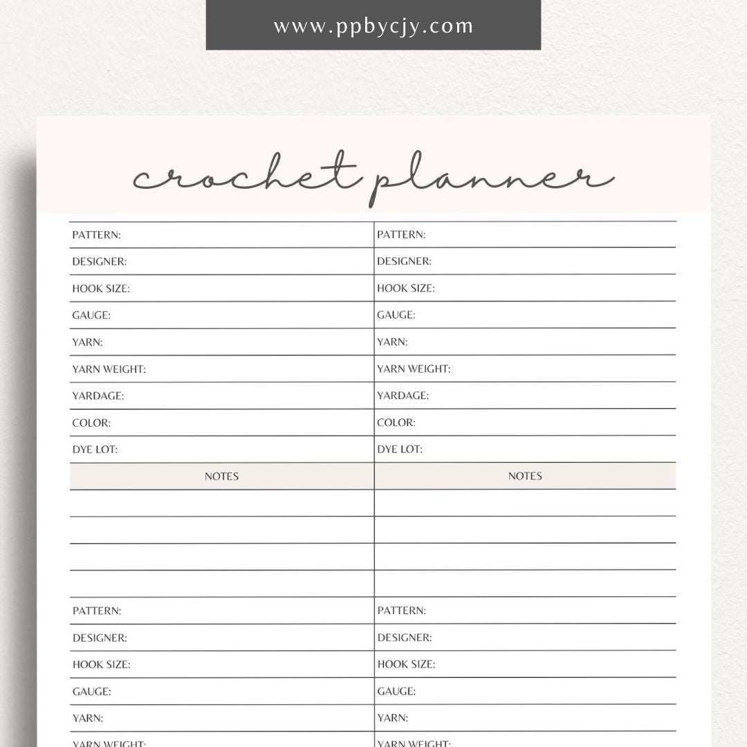 Crochet Project Planner Printable Template – Digital Download for Managing and Tracking Crochet Projects, Supplies, and Progress