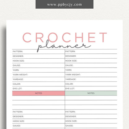 Crochet Project Planner Printable Template – Digital Download for Managing and Tracking Crochet Projects, Supplies, and Progress