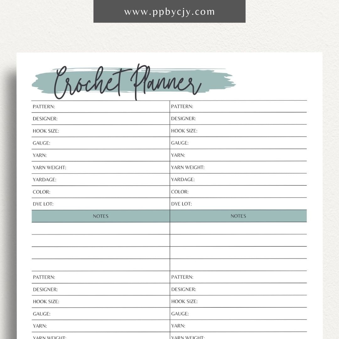 Crochet Project Planner Printable Template – Digital Download for Managing and Tracking Crochet Projects, Supplies, and Progress