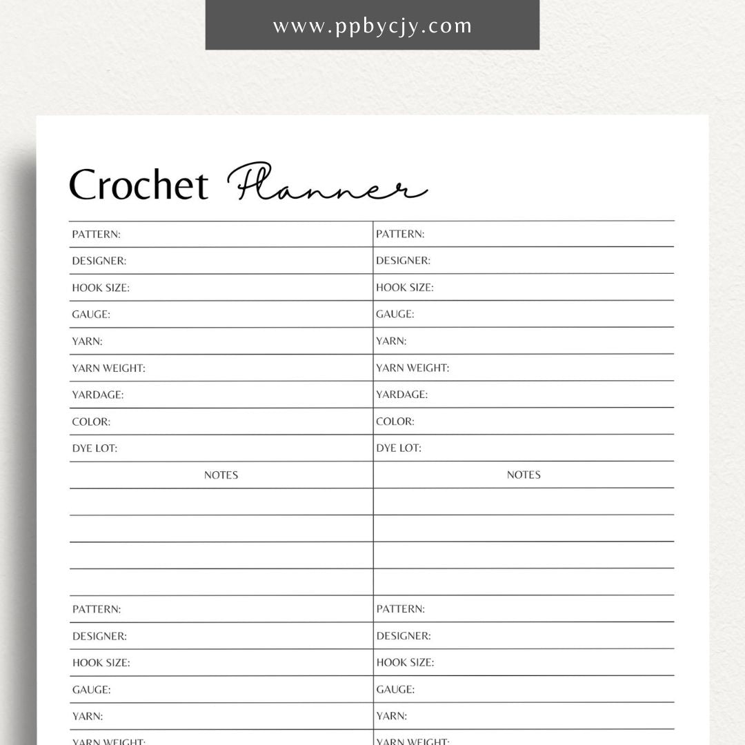 Crochet Project Planner Printable Template – Digital Download for Managing and Tracking Crochet Projects, Supplies, and Progress