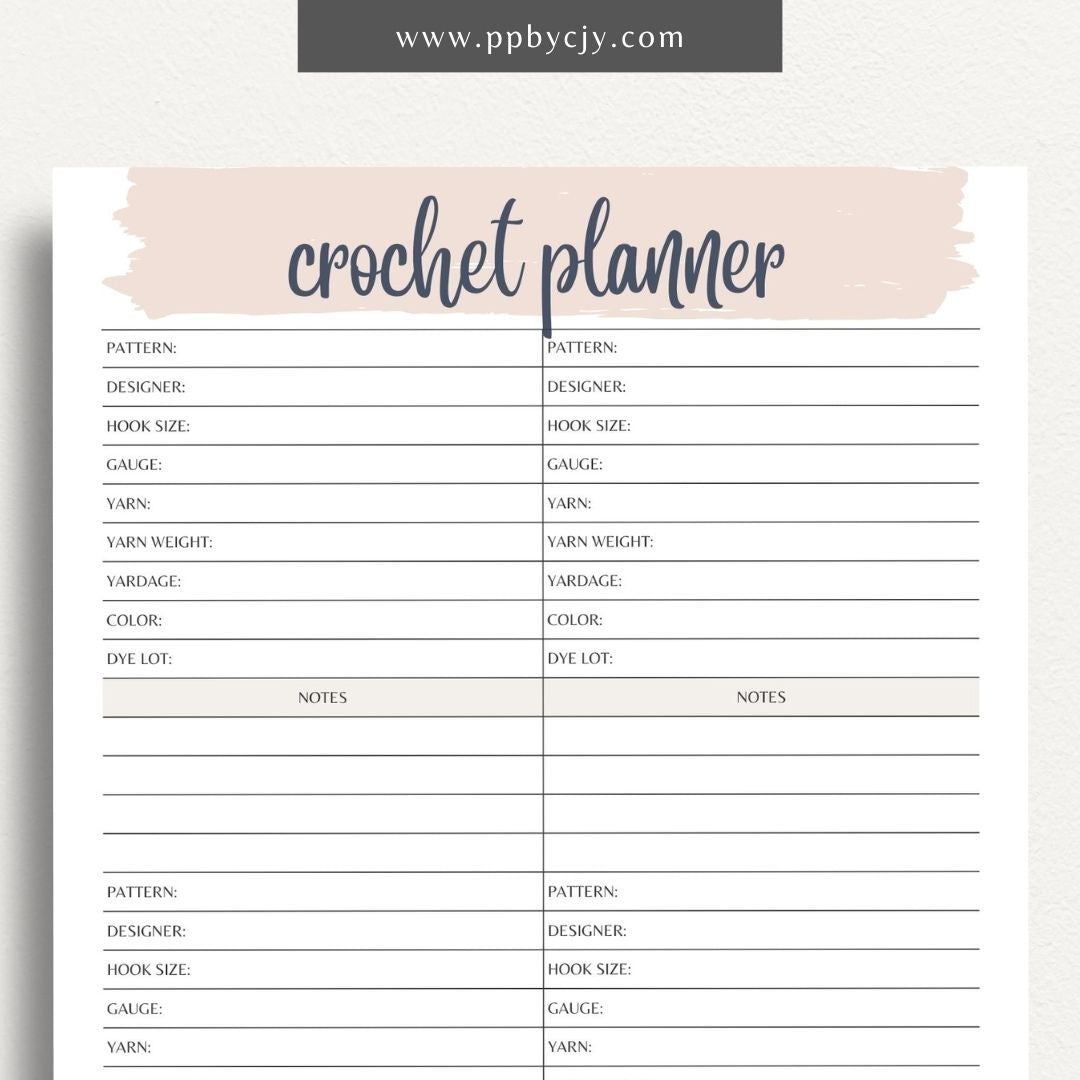 Crochet Project Planner Printable Template – Digital Download for Managing and Tracking Crochet Projects, Supplies, and Progress