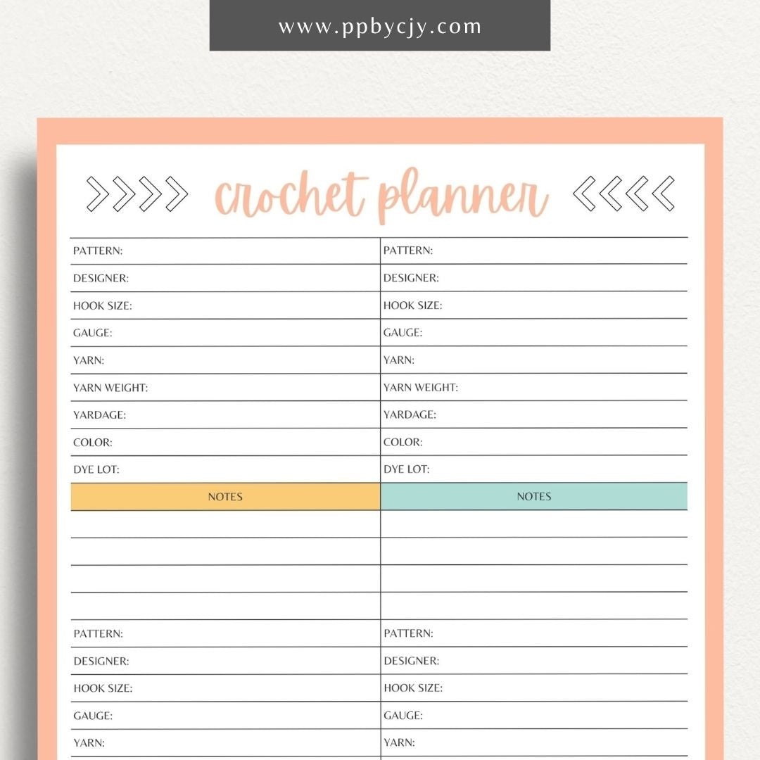 Crochet Project Planner Printable Template – Digital Download for Managing and Tracking Crochet Projects, Supplies, and Progress