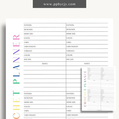 Crochet Project Planner Printable Template – Digital Download for Managing and Tracking Crochet Projects, Supplies, and Progress