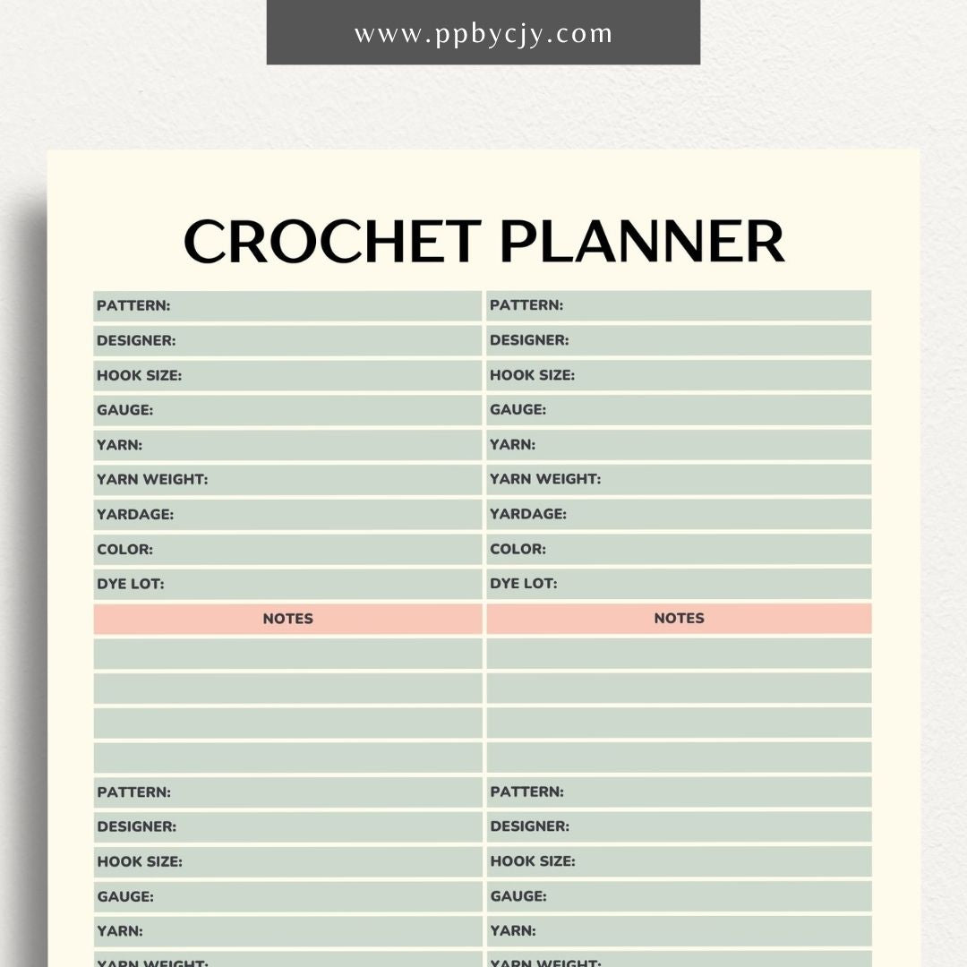 Crochet Project Planner Printable Template – Digital Download for Managing and Tracking Crochet Projects, Supplies, and Progress