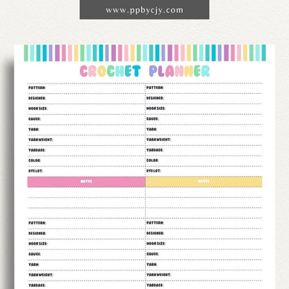 Crochet Project Planner Printable Template – Digital Download for Managing and Tracking Crochet Projects, Supplies, and Progress