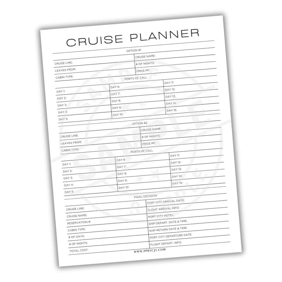 Cruise planner form on a white background