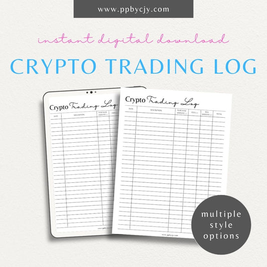 Crypto Trading Register Printable Template – Digital Download for Recording and Tracking Cryptocurrency Trades and Transactions