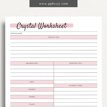 Grimoire Crystal Worksheet Printable PDF Template