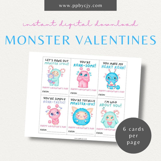 Cute monster-themed Valentine’s Day cards with colorful monster designs and fun monster-themed quotes for a playful Valentine’s greeting.

