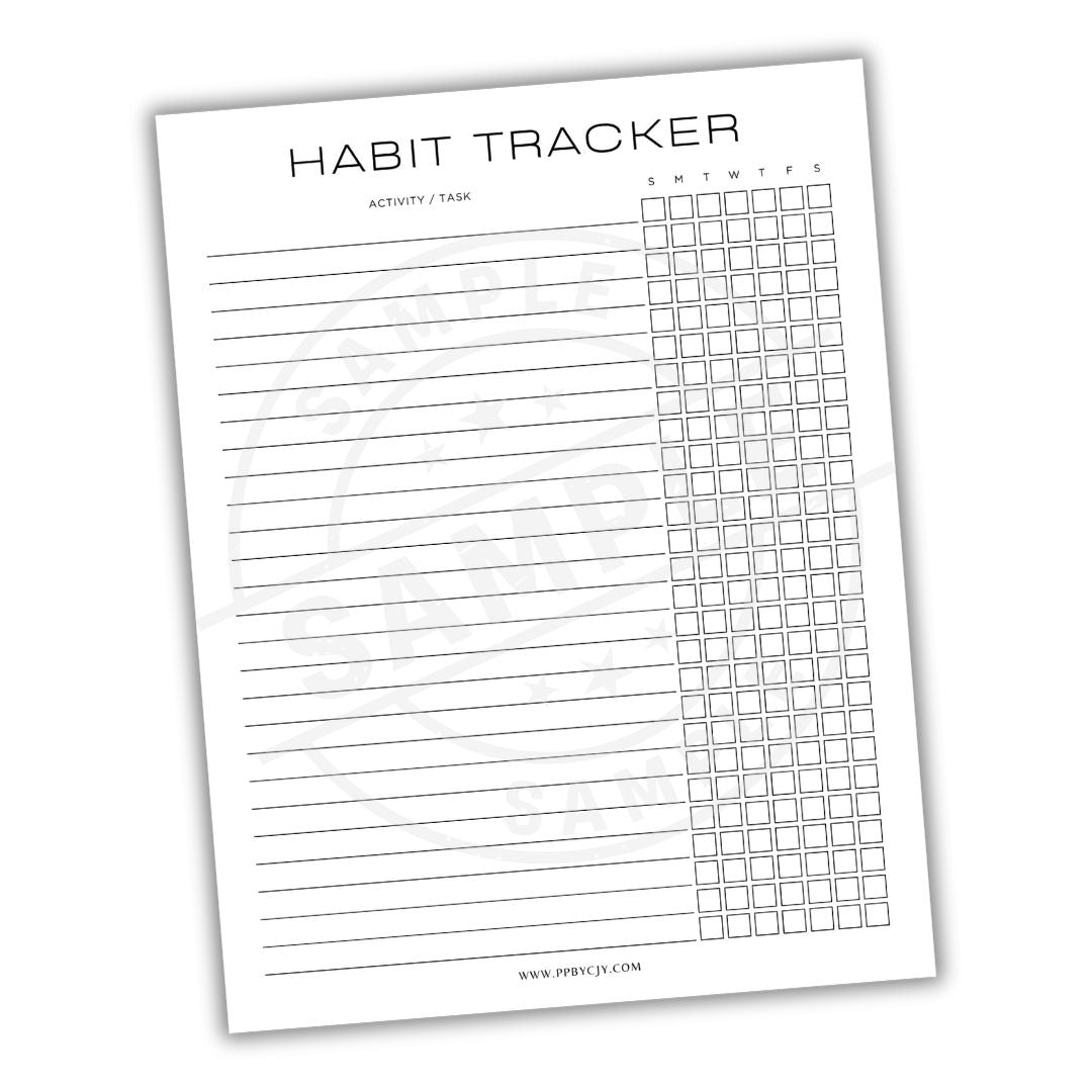 Habit tracker sheet with columns for activities/tasks and checkboxes on a white background