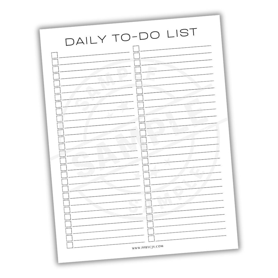 Daily to-do list sheet with checkboxes on a white background