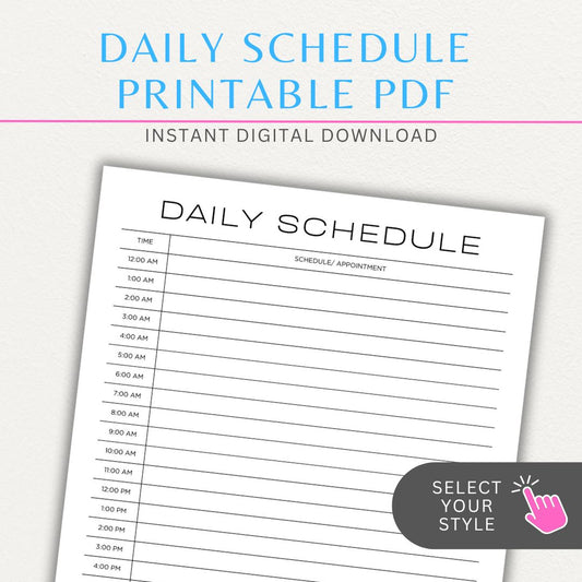 Daily schedule printable PDF template for organizing tasks, appointments, and routines.

