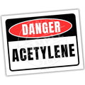Warning sign with 'Danger - Acetylene' text on a white background