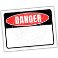 Danger - sign with red oval and white text on a white background