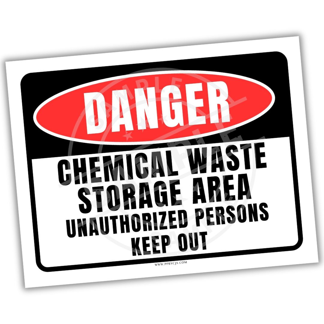 Warning sign indicating a chemical waste storage area with a red Danger label.