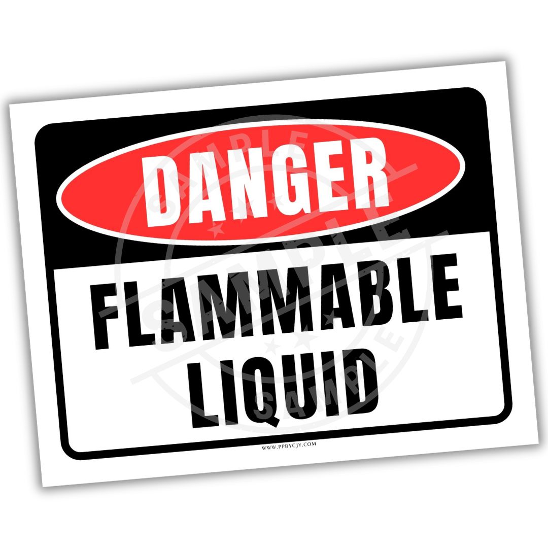 Danger Flammable Liquid sign with red border and white text on a white background