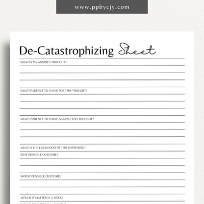 Challenge negative thoughts and reframe fear with this printable de-catastrophizing sheet