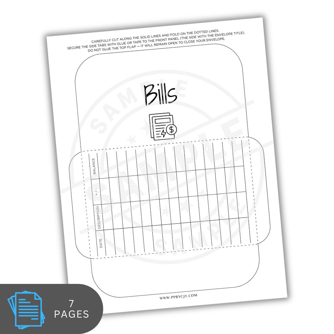 Bills envelope template with grid for writing bills on a white background