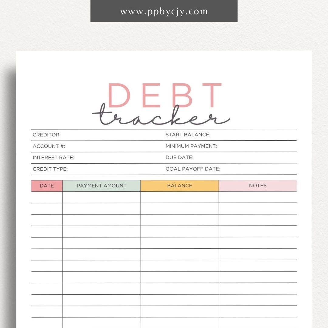 Debt Payoff Finance Tracker Printable Template – Digital Download for Tracking and Managing Debt Repayment and Financial Goals