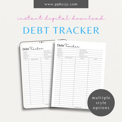 Debt Payoff Finance Tracker Printable Template – Digital Download for Tracking and Managing Debt Repayment and Financial Goals