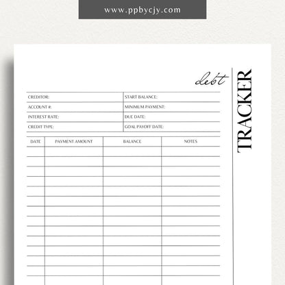 Debt Payoff Finance Tracker Printable Template – Digital Download for Tracking and Managing Debt Repayment and Financial Goals