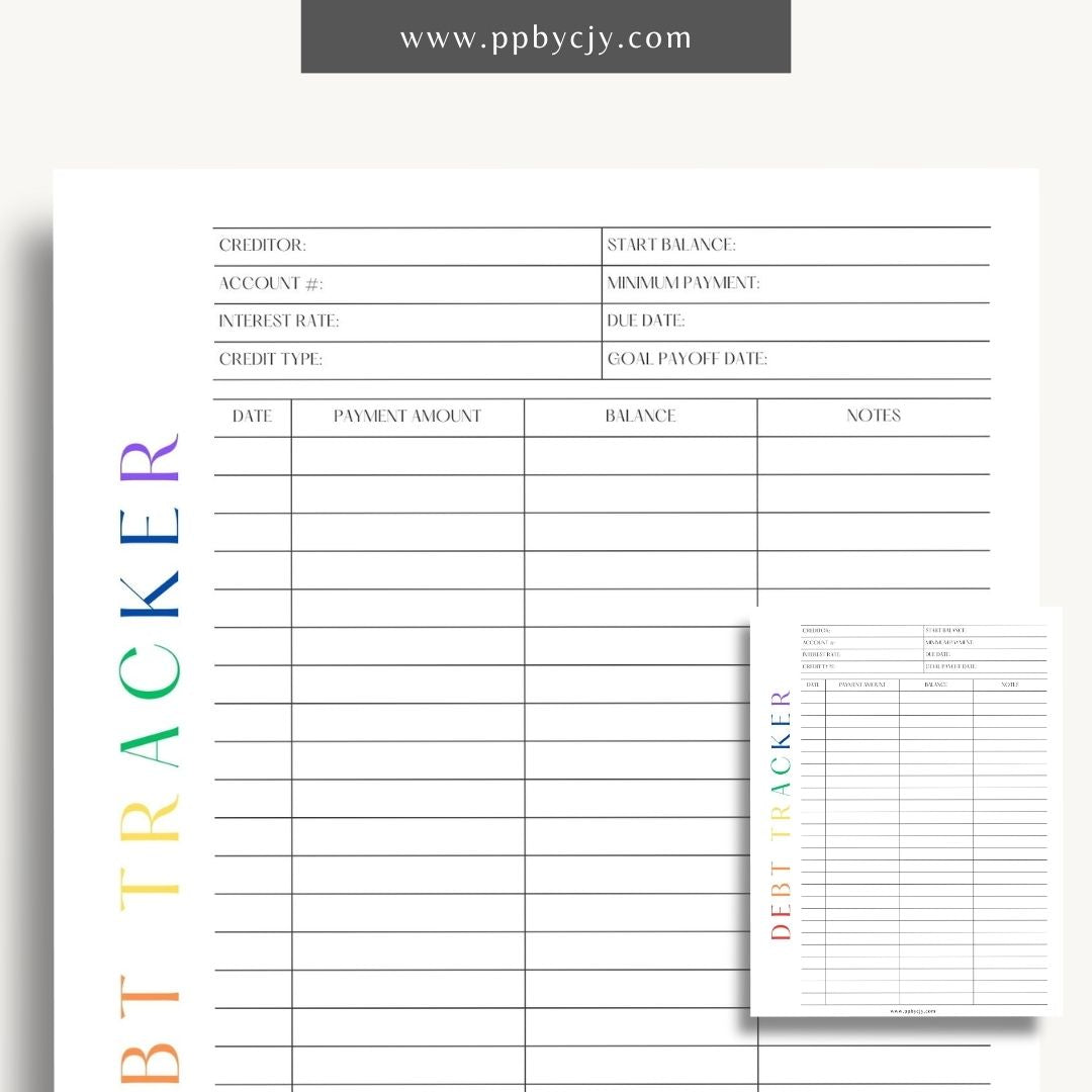 Debt Payoff Finance Tracker Printable Template – Digital Download for Tracking and Managing Debt Repayment and Financial Goals