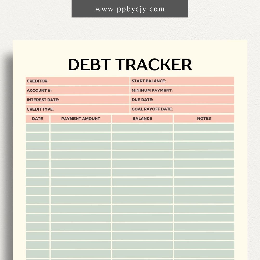 Debt Payoff Finance Tracker Printable Template – Digital Download for Tracking and Managing Debt Repayment and Financial Goals