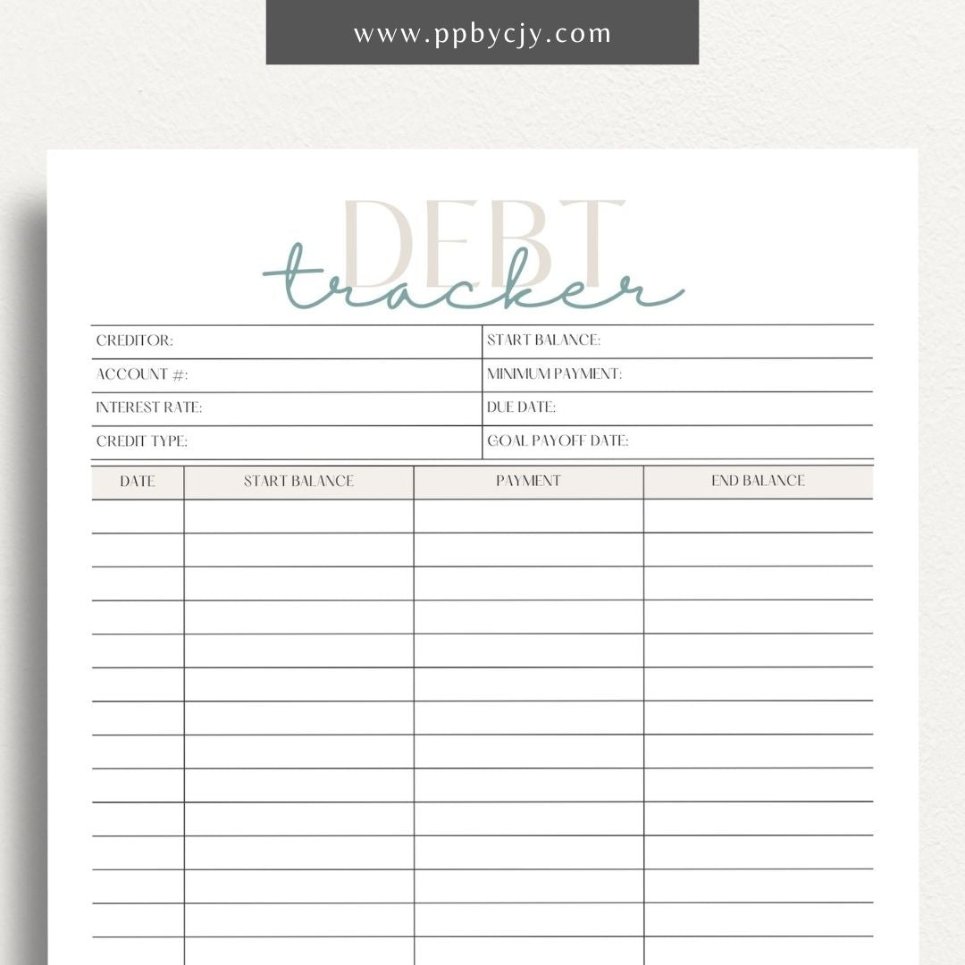 Debt Payoff Finance Tracker Printable Template – Digital Download for Tracking and Managing Debt Repayment and Financial Goals