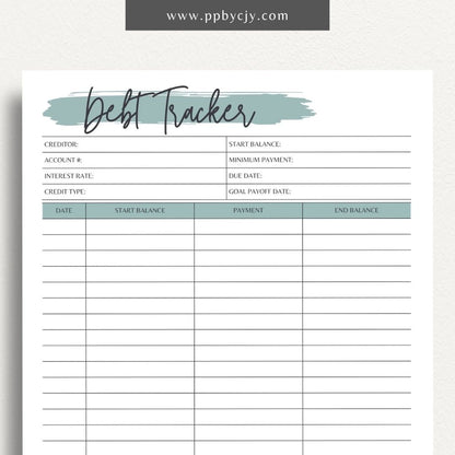 Debt Payoff Finance Tracker Printable Template – Digital Download for Tracking and Managing Debt Repayment and Financial Goals