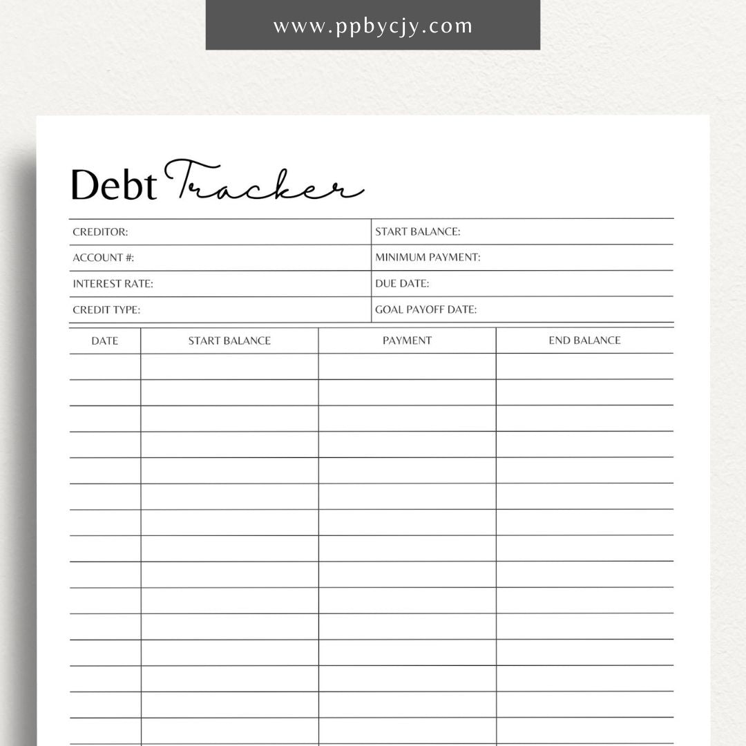 Debt Payoff Finance Tracker Printable Template – Digital Download for Tracking and Managing Debt Repayment and Financial Goals