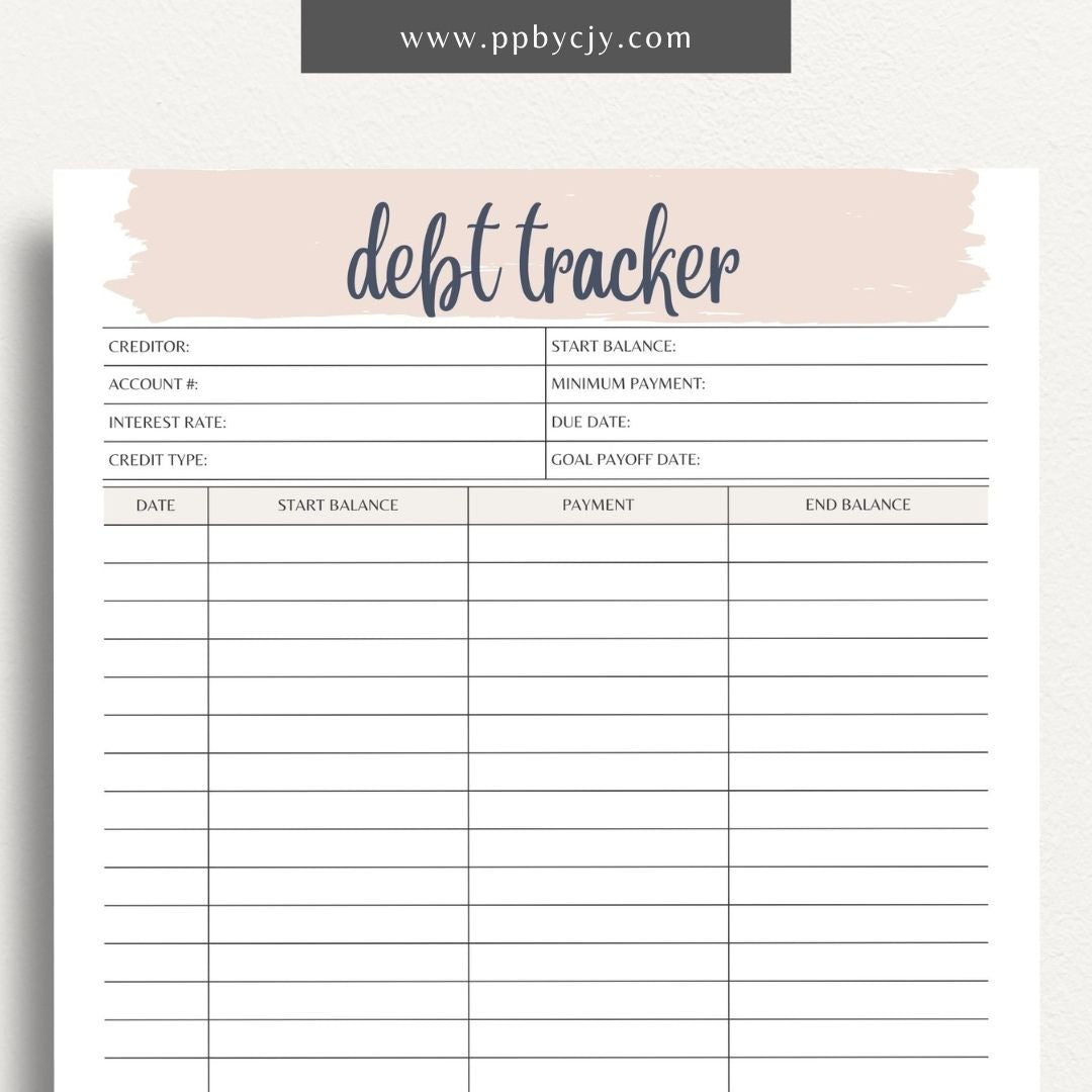 Debt Payoff Finance Tracker Printable Template – Digital Download for Tracking and Managing Debt Repayment and Financial Goals