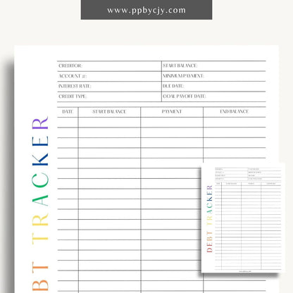 Debt Payoff Finance Tracker Printable Template – Digital Download for Tracking and Managing Debt Repayment and Financial Goals