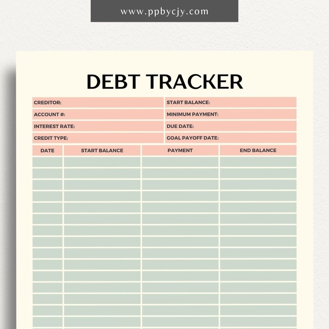 Debt Payoff Finance Tracker Printable Template – Digital Download for Tracking and Managing Debt Repayment and Financial Goals