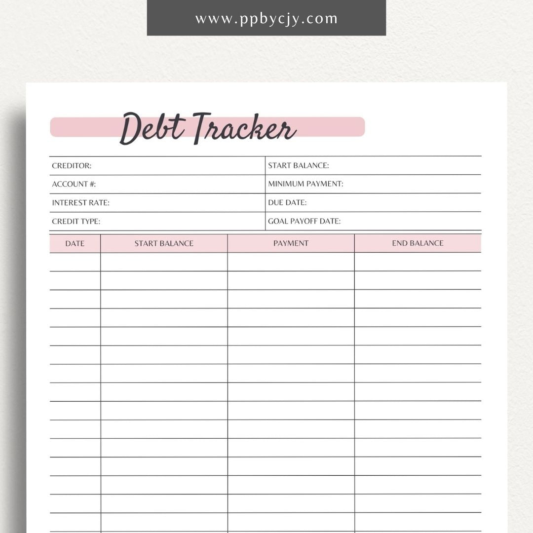 Debt Payoff Finance Tracker Printable PDF Template