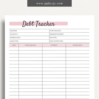 Debt Payoff Finance Tracker Printable PDF Template