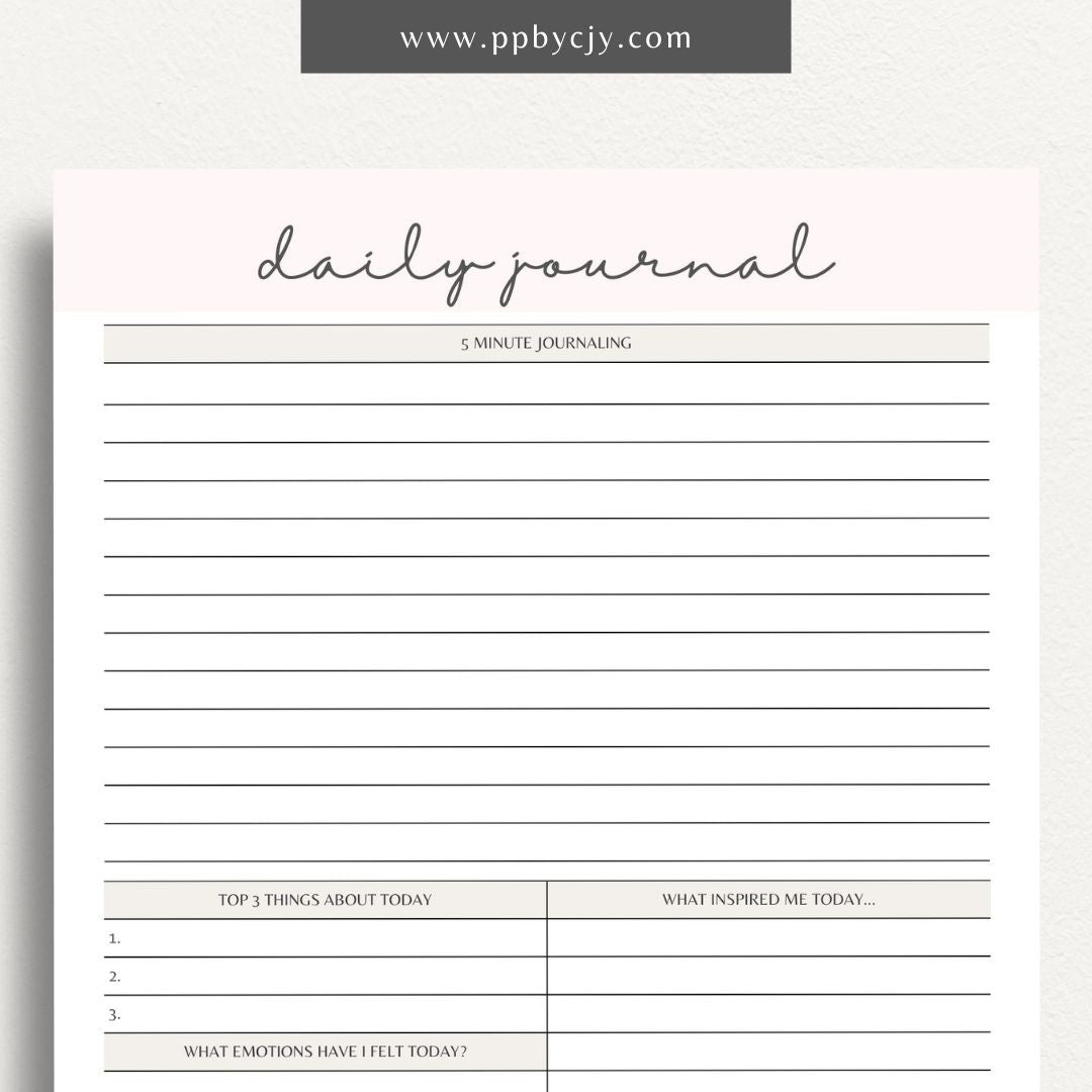 Daily Journal Page Printable Template – Digital download for daily reflection, planning, and journaling, including to-do lists and mood tracking.