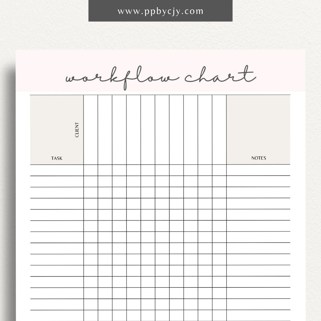 Workflow Chart Printable Template – Digital download for creating and managing process flow diagrams, task management, and project workflows