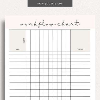 Workflow Chart Printable Template – Digital download for creating and managing process flow diagrams, task management, and project workflows