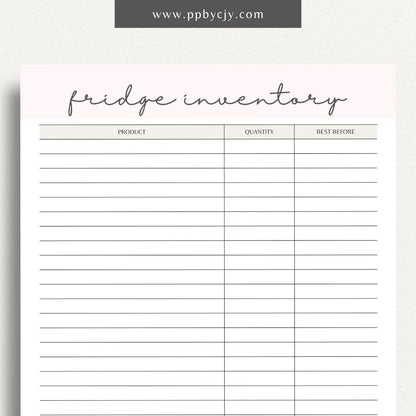 Refrigerator Inventory Printable Template – Digital download for organizing and managing the contents of your refrigerator.