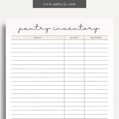 Pantry Inventory Printable Template – Digital download for organizing and managing the contents of your pantry.