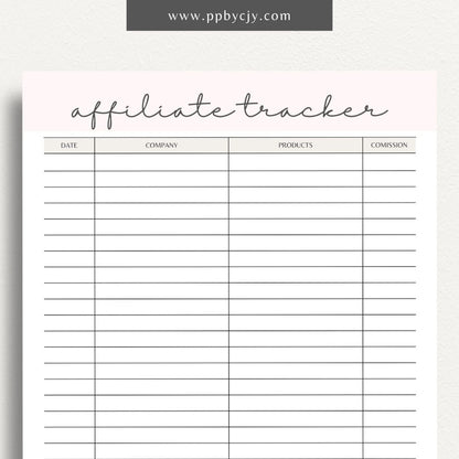 Affiliate Tracker Printable Template – Digital Download for Monitoring and Managing Affiliate Marketing Performance