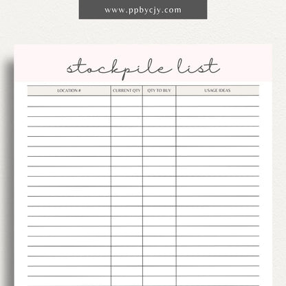 Stockpile List Printable Template – Digital download for tracking and organizing emergency supplies, food, water, and essentials inventory