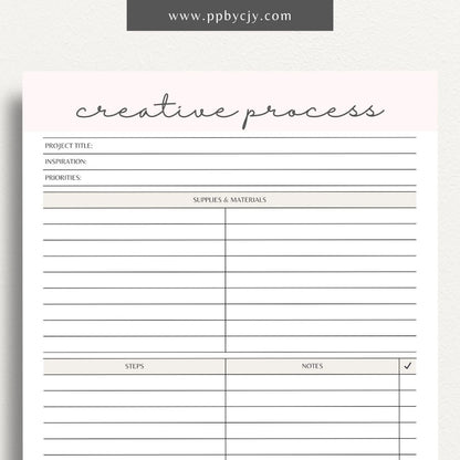 Creative Process Printable Template – Digital download for tracking ideas, planning projects, and managing creative workflows