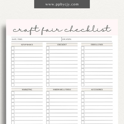 Craft Fair Checklist Printable Template – Digital Download for Preparing and Organizing Essentials for Craft Fair Participation